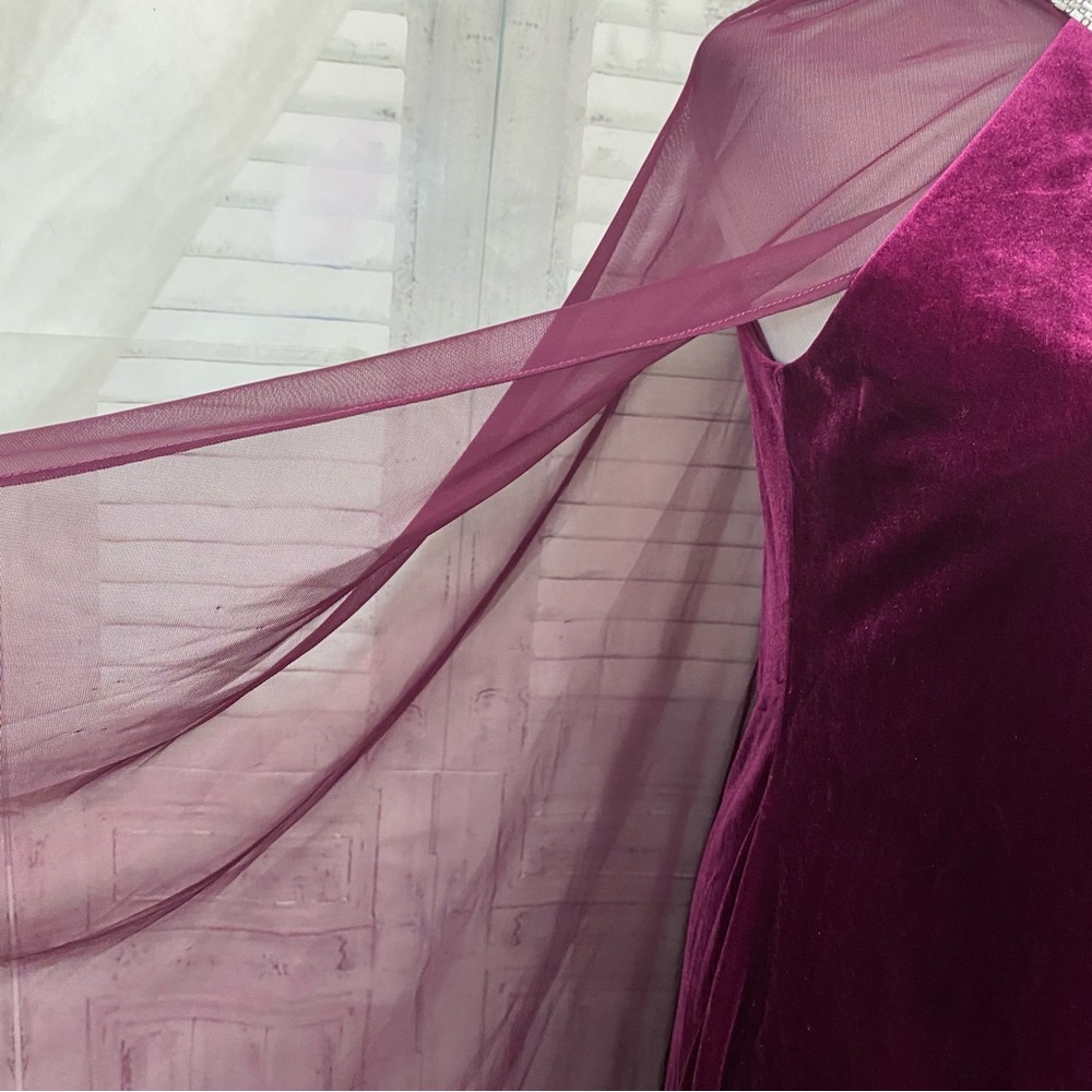 NWT R&M Richards Size 8 Plum Purple Rhinestone Cape Sleeve Sheath Dress Chiffon - Picture 7 of 15
